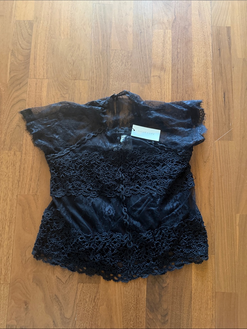 Sugarlips Black Lace Camisole with Crochet Panels